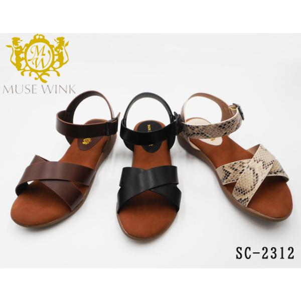 【SALE】MUSE WINK ミューズウインク クロスベルトサンダル アンクルストラップ フラットソール 軽量 SC2312 レディース