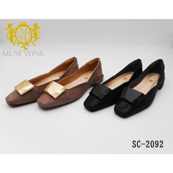 【秋冬新作】MUSE WINK ミューズウインク プレートバックル スクエ パンプス ローヒール オシャレ SC2092