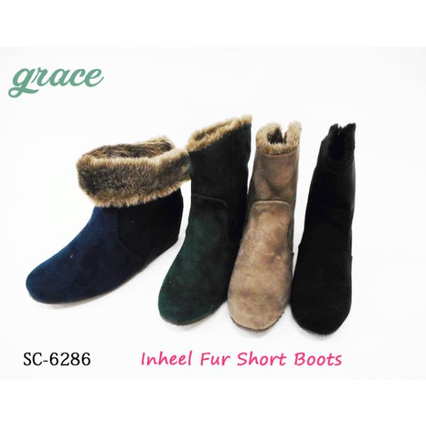 【SALE】GRACE インヒール ショートブーツ ファー 暖かい シルエットがきれい 脚長効果 OL 楽ちん スエード 2WAY SC6286