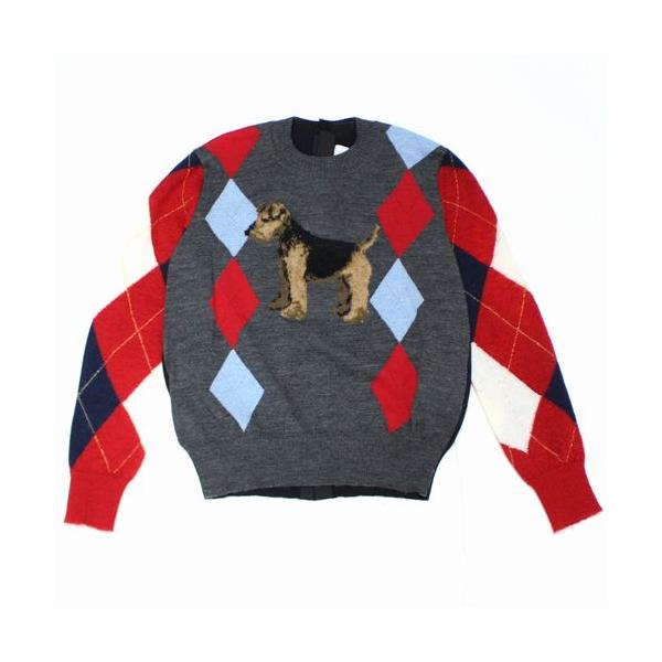 23aw タオ ギャルソン 犬柄 x チェック 切り替え ニット プルオーバー TAO COMME des GARCONS (タオコムデギャルソン) 23AW 袖切替 犬