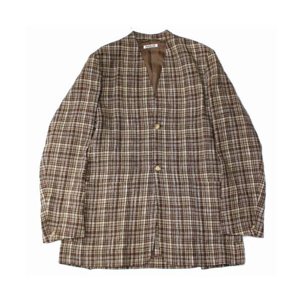 ジャケット・アウター AURALEE LINEN SILK CHECK NOCOLLAR JACKET AURALEE LINEN SILK CHECK NO COLLAR JACKET/PANTS – Chum!