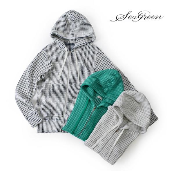メンズ セットアップ シーグリーン Seagreen ショートパンツ パーカー SEAGREEN（シーグリーン） メンズ ビッグワッフル フーディー ジップ