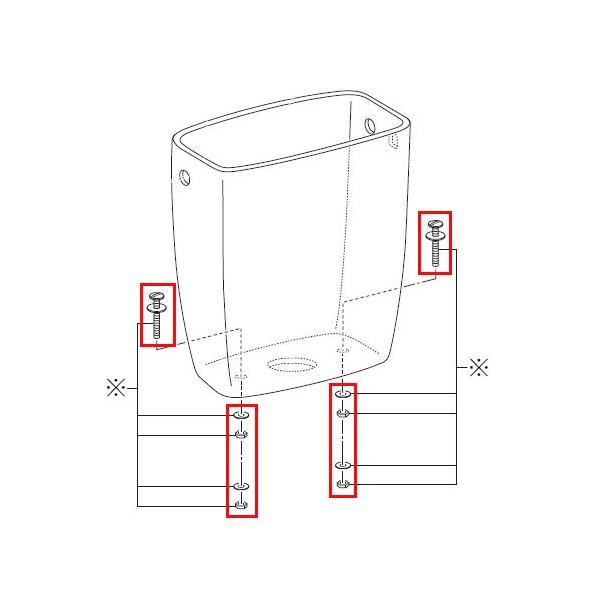 INAX製洋風便器のロータンクと便器を取付ける固定ボルトで、ボルトナットやパッキンが2組セットです。適合タンク品番(G)DT-3810/DT-3510/(G)DT-2810、DT-2510、DT-1810/DT-1510/DT-C180U/...