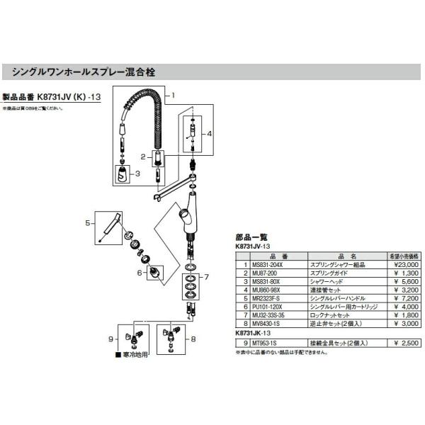 三栄水栓[SANEI] 部材【MS831-204X】スプリングシャワー組品 ※別注品