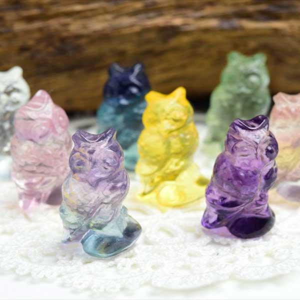 フローライト 蛍石 フクロウ 置物 ミニチュアサイズ (販売単位：1個