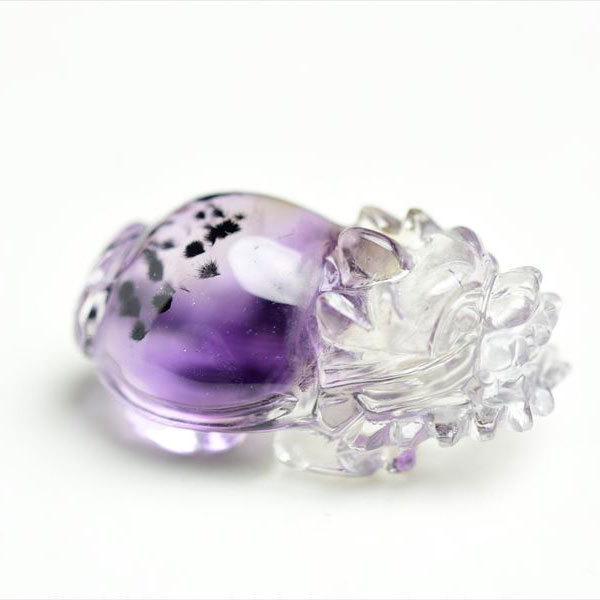 正財運 アメジスト 龍亀（約16.3g） ロングイ彫刻 置物 ロマネサイト