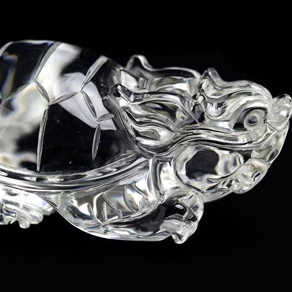 風水　招財　龍亀　水晶 正財運 天然 水晶 龍亀（約214.3g）ロングイ彫刻 置物 最上級の透明度