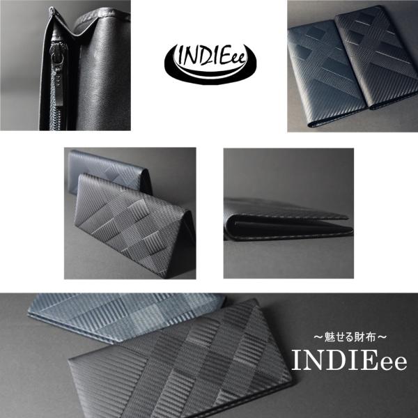 INDIEee インディ 二つ折り長財布 エンボスカーボンレザー 薄マチ