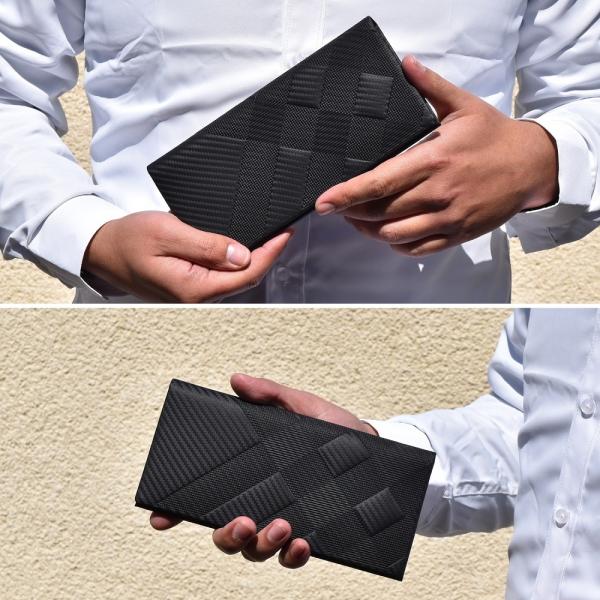 INDIEee インディ 二つ折り長財布 エンボスカーボンレザー 薄マチ