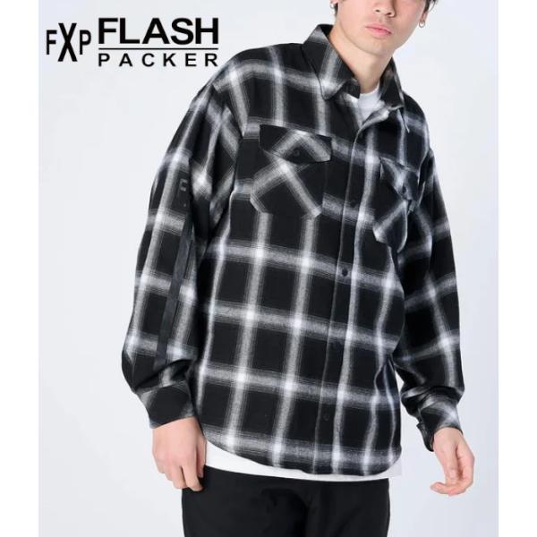 FLASH PACKER フラッシュパッカー XNP-UK SHIRT オンブレチェックシャツ メンズ 長袖 カジュアル 羽織 ルーズシルエット