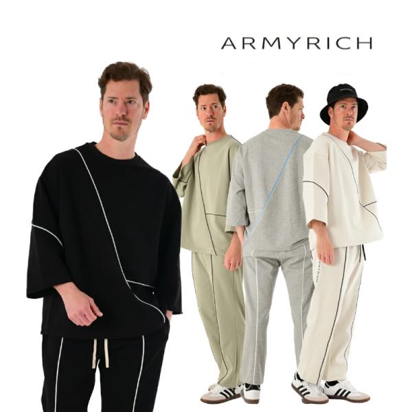 ARMYRICH アーミーリッチ オーバーサイズ9分袖パイピングシャツセットアップ メンズ 上下セット カジュアル ルームウェア 部屋着