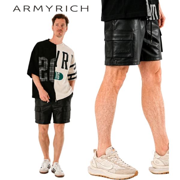 ARMYRICH アーミーリッチ PUレザーコーティングショーツ メンズ ハーフパンツ 短パン カーゴ カジュアル ストリート