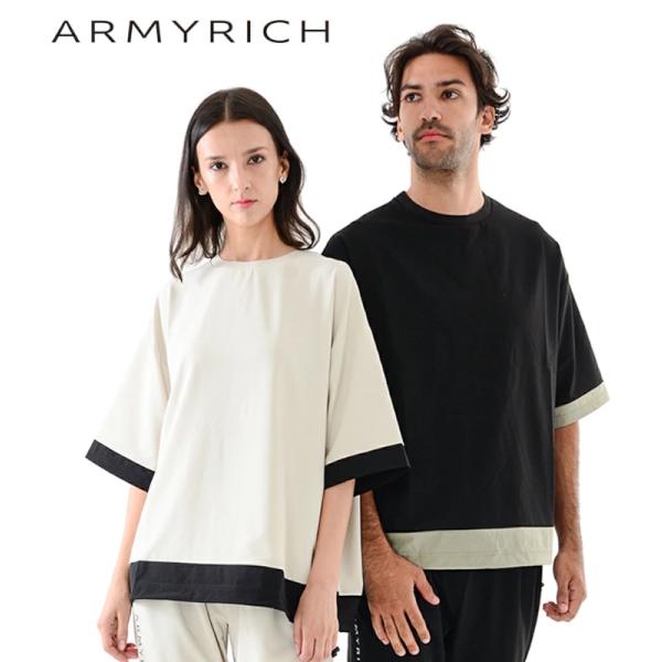 ARMYRICH アーミーリッチ ドローコード付きワイドTシャツ ユニセックス 半袖 カットソー ルーズ カジュアル スポーツ ストリート