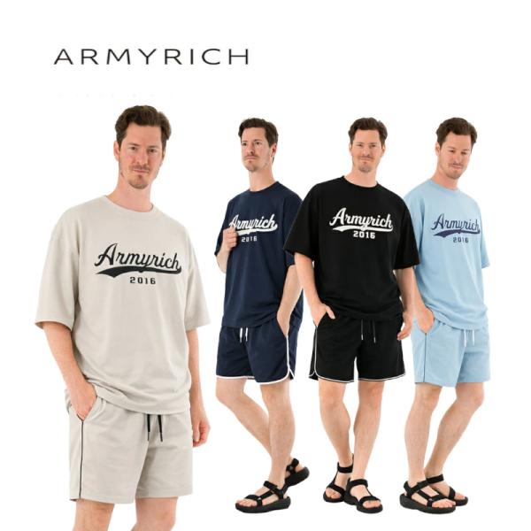 ARMYRICH アーミーリッチ ベースボールロゴTシャツセットアップ メンズ 上下セット カジュアル スポーツ ジム トレーニング ルームウェア