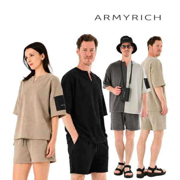 ARMYRICH アーミーリッチ パイルオーバーサイズ半袖Tシャツセットアップ メンズ 上下セット カジュアル スポーツ ジム トレーニング ルームウェア