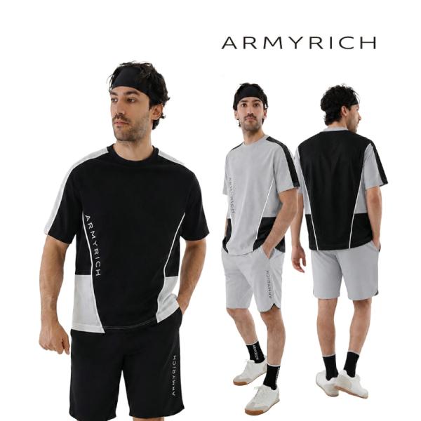 ARMYRICH アーミーリッチ メッシュブロッキングTシャツセットアップ メンズ 上下セット 半袖 カジュアル スポーツ ジム トレーニング ルームウェア