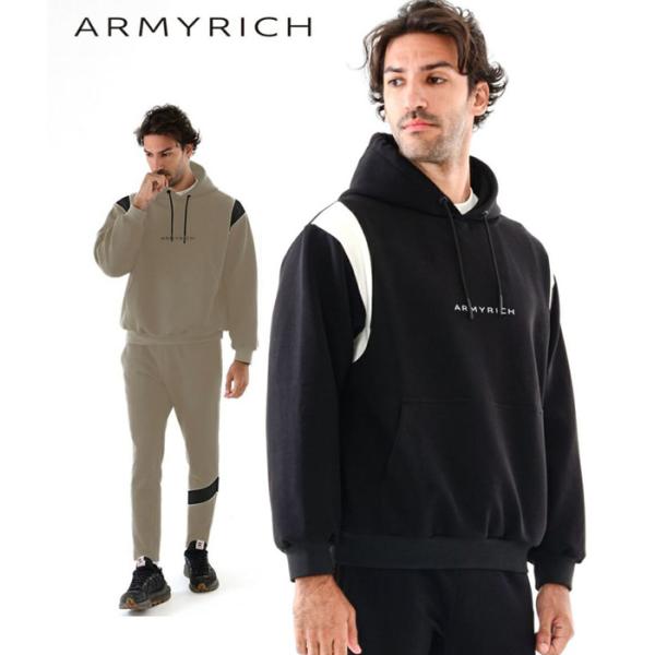 ARMYRICH アーミーリッチ PUレザー切替パーカーセットアップ 上下セット おしゃれ カジュアル コーデ ブランド