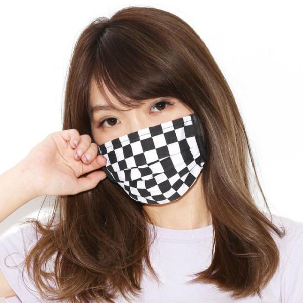 総柄布マスク 市松模様 ブラック ホワイト チェック モノトーン ゴノタン 渋谷 マスク 風邪 かぜ予防 対策 花粉症 ストリート