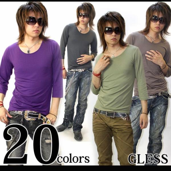 七分袖Tシャツ Tシャツ メンズ GLESS グレス カットソー 7分袖 トップス メンズ おしゃれ 長袖 秋 冬 春 無地 メンズファッション S M L XL