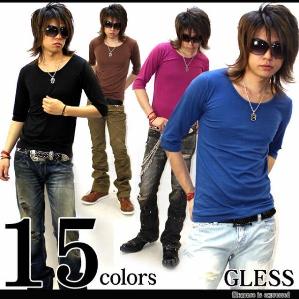 五分袖 5分袖 Tシャツ GLESS グレス 五分袖Uネック Tシャツ トップス メンズ おしゃれ 長袖 秋 冬 春 無地 メンズファッション S M L XL