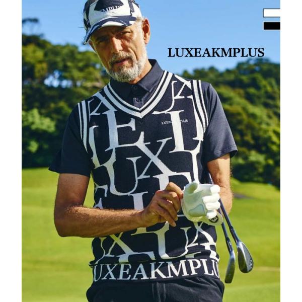 LUXEAKMPLUS リュクスエイケイエムプラス 総柄ロゴニットベスト ゴルフ GOLF メンズ カジュアル スポーツ