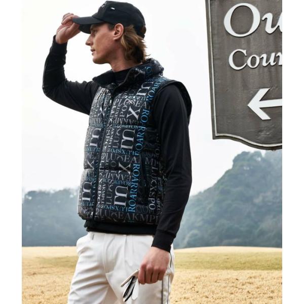 SALE セール LUXEAKMPLUS×roar リュクスエイケイエムプラス ロアー コラボ 総柄ロゴ中綿ベスト メンズ 男性 アウター ゴルフ GOLF