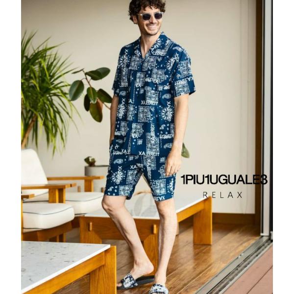 1PIU1UGUALE3 RELAX ウノピゥウノウグァーレトレ リラックス ペイズリー柄アロハシャツ&パンツセット メンズ セットアップ 上下セット