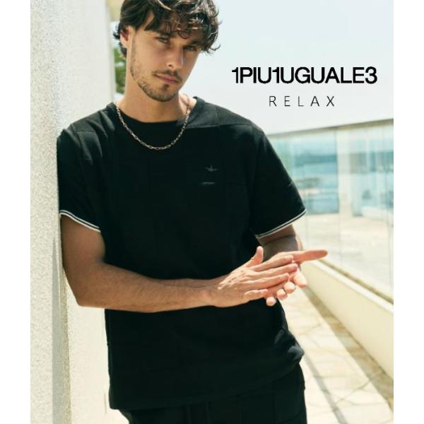 1PIU1UGUALE3 RELAX ウノピゥウノウグァーレトレ リラックス ブロックニットTシャツ メンズ 半袖 カジュアル スポーツ リゾート ルームウェア