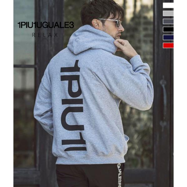 1PIU1UGUALE3 RELAX ウノピゥウノウグァーレトレ リラックス バックロゴプルオーバーパーカー フーディ スウェット カジュアル スポーツ ルーズ