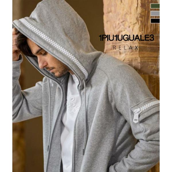 1PIU1UGUALE3 RELAX ウノピゥウノウグァーレトレ リラックス ビッグファスナーカーゴポケットパーカー メンズ フーディ スウェット カジュアル
