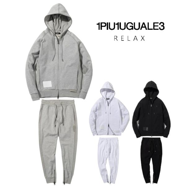 1PIU1UGUALE3 RELAX ウノピゥウノウグァーレトレ リラックス セットアップ メンズ レザーパッチ スウェット 上下セット ジャージ カジュアル スポーツ