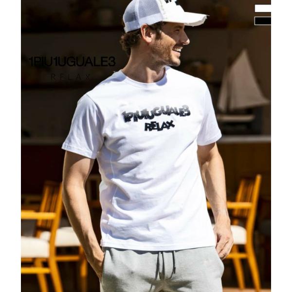 1PIU1UGUALE3 RELAX ウノピゥウノウグァーレトレ リラックス グラデーション3Dロゴ半袖Tシャツ カットソー カジュアル スポーツ シンプル