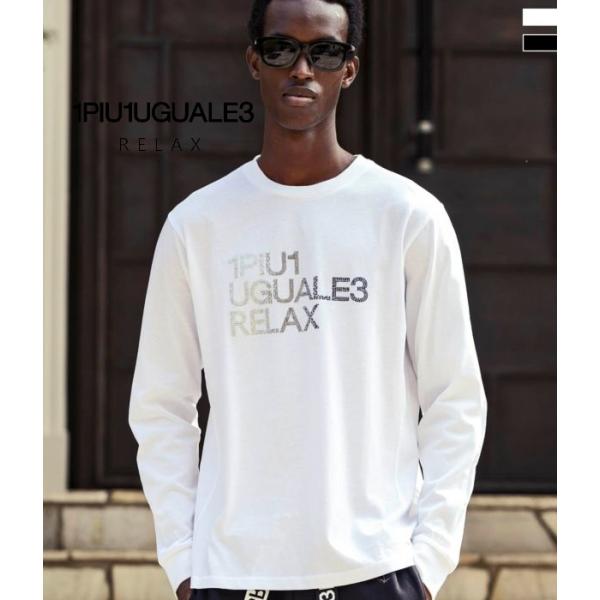 1PIU1UGUALE3 RELAX ウノピゥウノウグァーレトレ リラックス ラインストーンロゴロングTシャツ メンズ ロンT 長袖 カットソー カジュアル スポーツ
