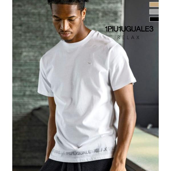 1PIU1UGUALE3 RELAX ウノピゥウノウグァーレトレ リラックス ラインストーンヘムシルケットTシャツ メンズ 半袖 カットソー カジュアル スポーツ