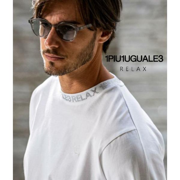 1PIU1UGUALE3 RELAX ウノピゥウノウグァーレトレ リラックス ラインストーンネックロゴTシャツ メンズ ロンT 長袖 カットソー カジュアル スポーツ