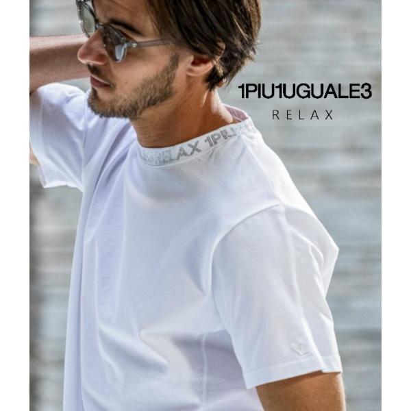 1PIU1UGUALE3 RELAX ウノピゥウノウグァーレトレ リラックス ラインストーンネックロゴTシャツ メンズ 半袖 カットソー カジュアル スポーツ