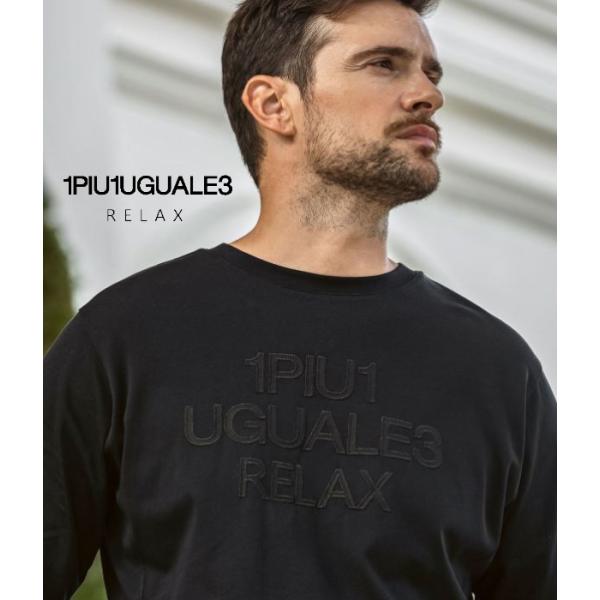 1PIU1UGUALE3 RELAX ウノピゥウノウグァーレトレ リラックス ツイルロゴアップリケTシャツ メンズ ロンT 長袖 カットソー カジュアル スポーツ