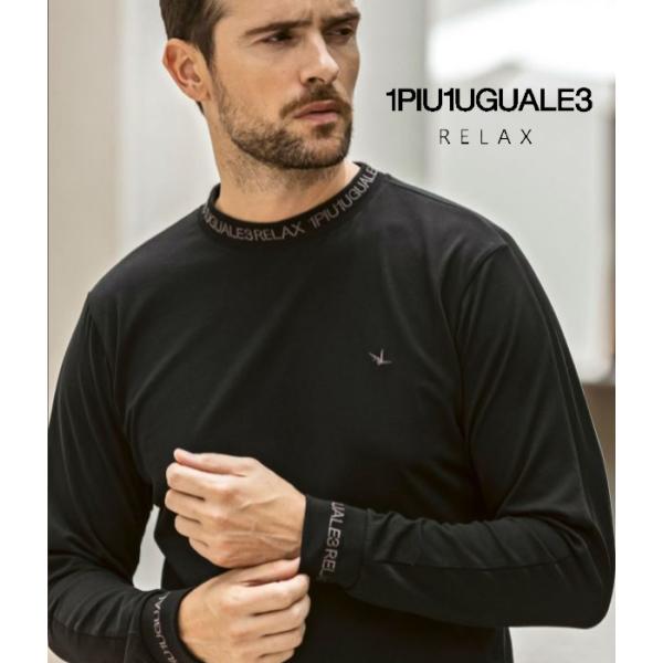 1PIU1UGUALE3 RELAX ウノピゥウノウグァーレトレ リラックス グロッシー刺繍ネックロゴTシャツ メンズ ロンT 長袖 カットソー カジュアル スポーツ