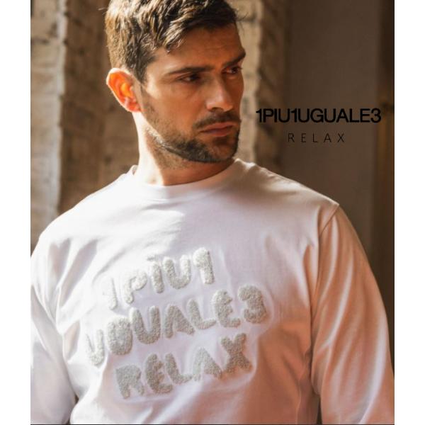 1PIU1UGUALE3 RELAX ウノピゥウノウグァーレトレ リラックス グリッター刺繍Tシャツ メンズ ロンT 長袖 カットソー カジュアル スポーツ