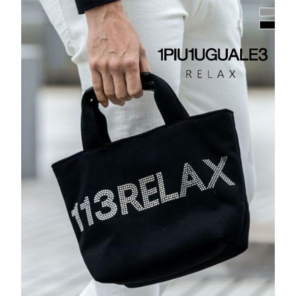 1PIU1UGUALE3 RELAX ウノピゥウノウグァーレトレ リラックス ラインストーンロゴトートバッグ かばん コンパクト BAG 手提げ ユニセックス プレゼント