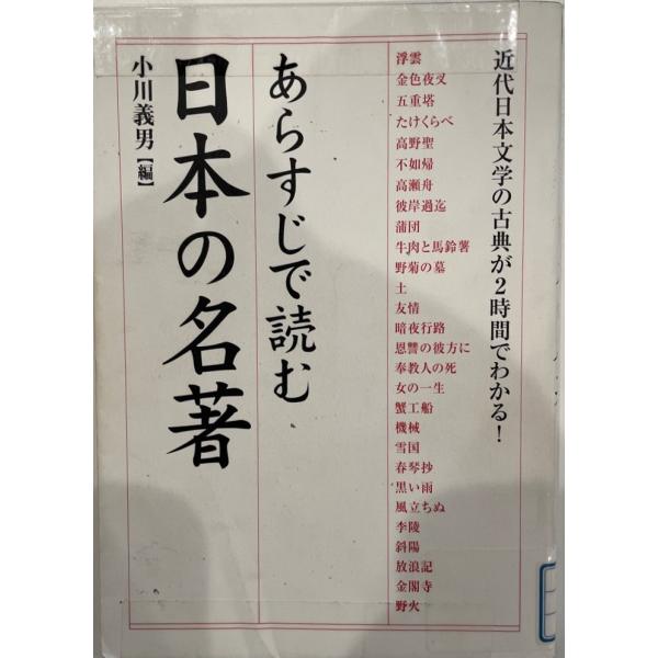 ・書名：あらすじで読む日本の名著―近代日本文学の古典が2時間でわかる! (楽書ブックス) 義男, 小川・ISBN：4806118206・著者：・出版元：・刊行年：・解説：・状態：可・保管場所：