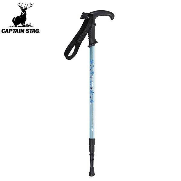 他サイト： ◆◆ ＜キャプテン スタッグ＞ CAPTAIN STAG トレッキングステッキ Tグリップ（3段スライド式）〈ブルー〉フラワー M-9856の商品画像