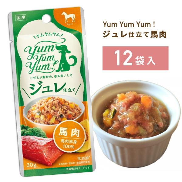 yumyumyum ジュレ 仕立て 馬肉 犬用 30g×12袋 | 国産 無添加 ドッグフード トッピング 国産原材料使用 ホース 食べやすい ごはん 食いつき (賞味期限:27/08)