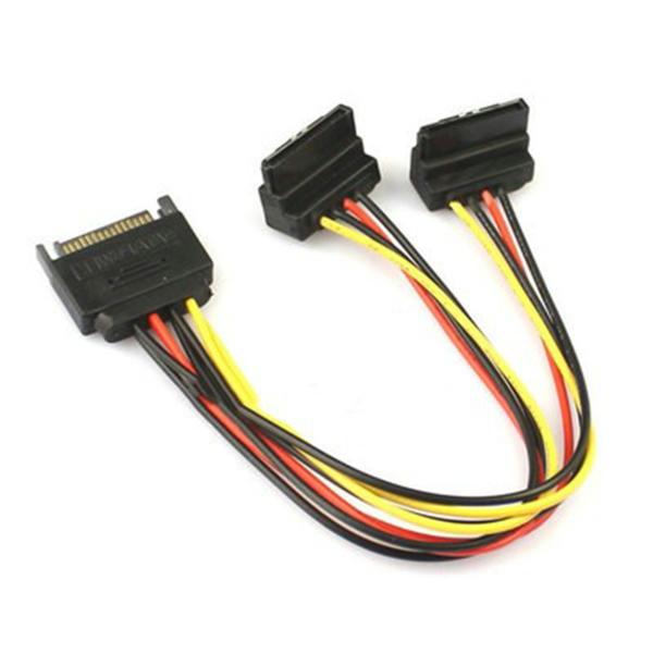 SATA電源ケーブル SATA1オス-2メス L字コネクタ 分岐タイプ