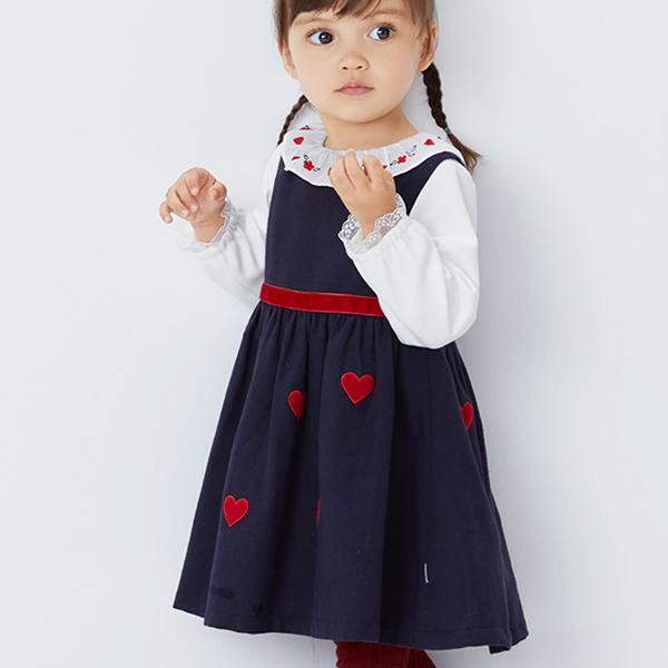 女の子 ワンピース 子供服 長袖 ネイビー ハート柄 シンプル フリル襟 刺繍 フレアスカート 襟付き クラシカル デイブ ベラ :db18631:アーバン ミニ スタイル 通販 メゾピアノ 半袖 ふんわり 花柄 シャツ ブラウス 160 春 夏