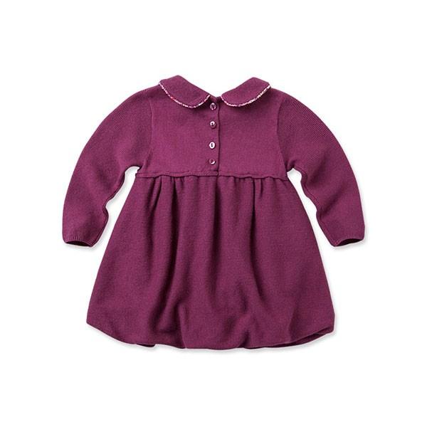 長袖ドレスワンピース 丸襟 プリーツスカート パープル 70cm 80cm Rainbowbookclub Org