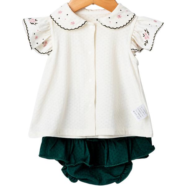 子供服 女の子 ツーピース 上下セット ブラウス 半袖 フリル袖 ショートパンツ 襟付き 花柄刺繍 夏 60 70 80 90 Cm Oissie Ums1029 アーバン ミニ スタイル 通販 Yahoo ショッピング