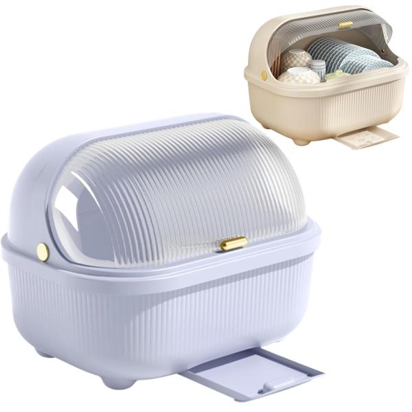 merrytime 水切りラック 水切りかご 乾燥ボックス 台所用品 水受けトレイ 水切りバスケット 蓋食器ドレンバスケット 食器皿の水切り台 シンク周り キッチン収納 パープル 蓋透明