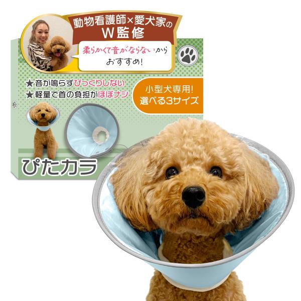 エリザベスカラー （ぴたカラ）【獣医師×トイプー2匹の愛犬家監修】小型犬専用ｘ軽量で音がしないモデルｘソフトタイプｘ術後のケア用品 (ベビーブルー,