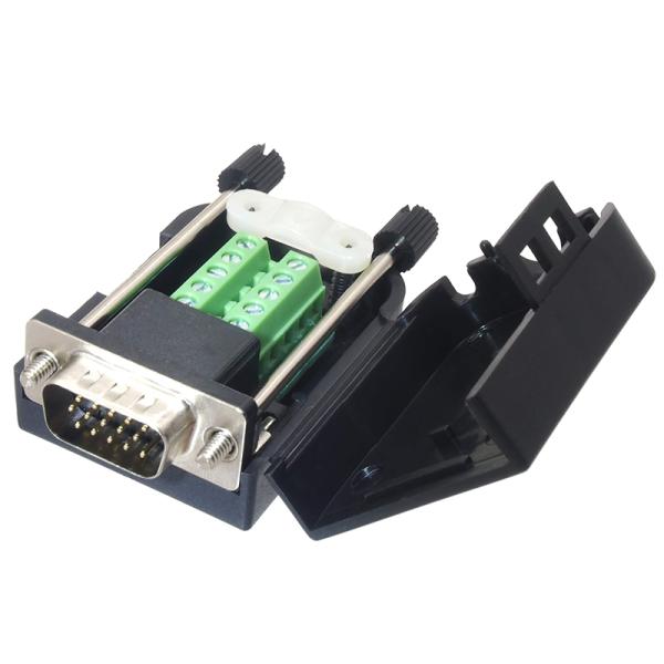 D-SUB 15ピン オス コネクタ 9+GND 基板用 ローレット 樹脂 ブラック シリアル 通信 パーツ
